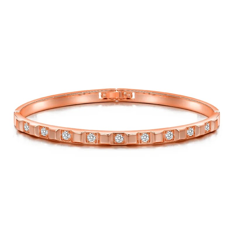 boho-style bracelets for women-Rose Gold Plated Cubic Bangle Created with Zircondia® Crystals (7 Inch)