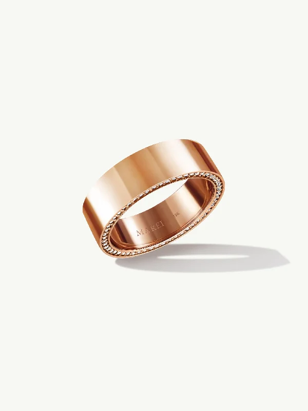 signature rings for women-Ignis Extra-Wide Diamond Edge Accented Band In 18K Rose Gold - 8MM