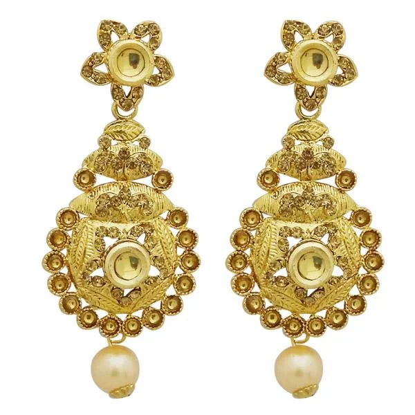 minimalistic earrings for women-Jheel Gold Plated Kundan Stone Dangler Earrings - 2900224A