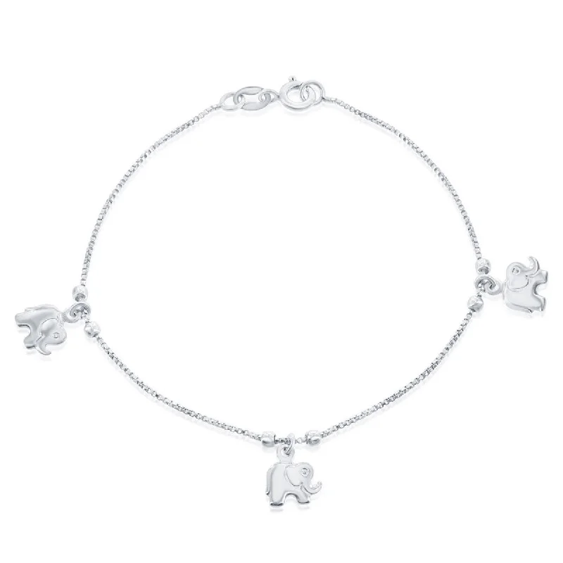 stackable bracelets for women-Classic Women's Bracelet - Sterling Beads with Elephant Charm | S-4970