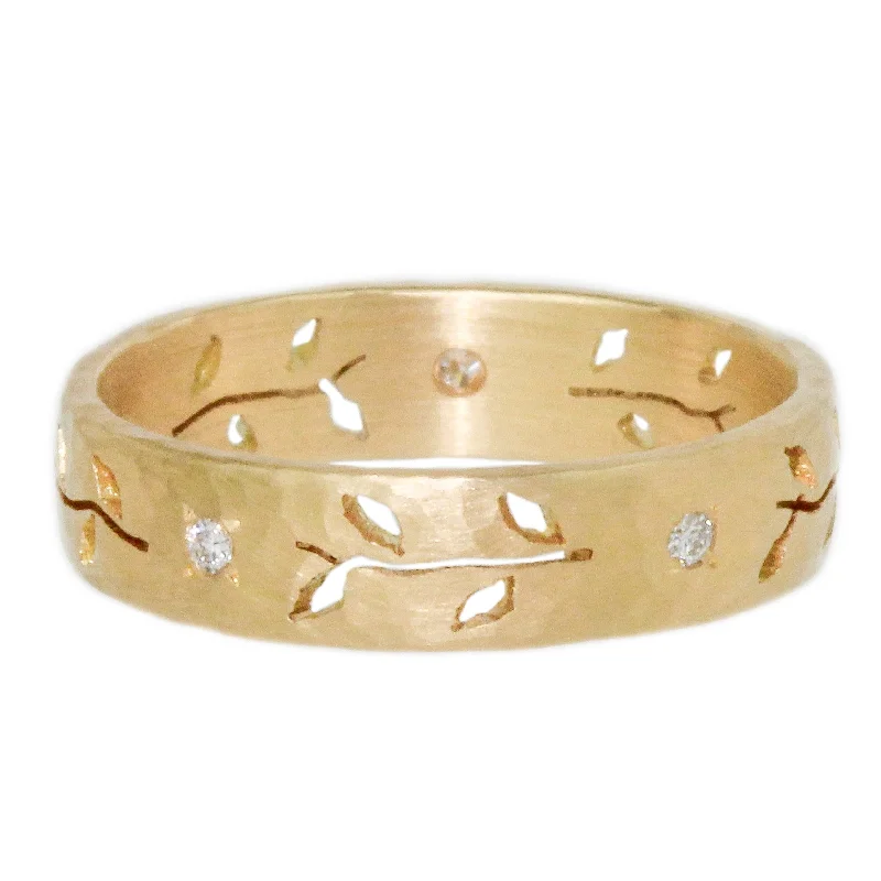 anniversary bands for women-Hammered Leaf Band