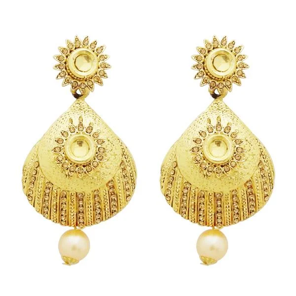 trendy stud earrings for women-Jheel Gold Plated Austrian Stone Pearl Drop Dangler Earrings - 2900250A