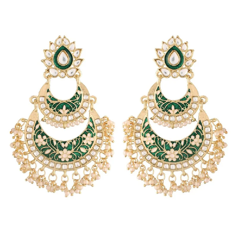 long drop earrings for women-Etnico Women's Gold Plated Intricately Designed Traditional Meenakari Earrings Glided with Kundans & Pearls (E3003G)