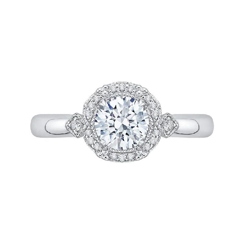 princess cut engagement rings-Round Diamond Cathedral Style Engagement Ring In 14K White Gold (Semi Mount)