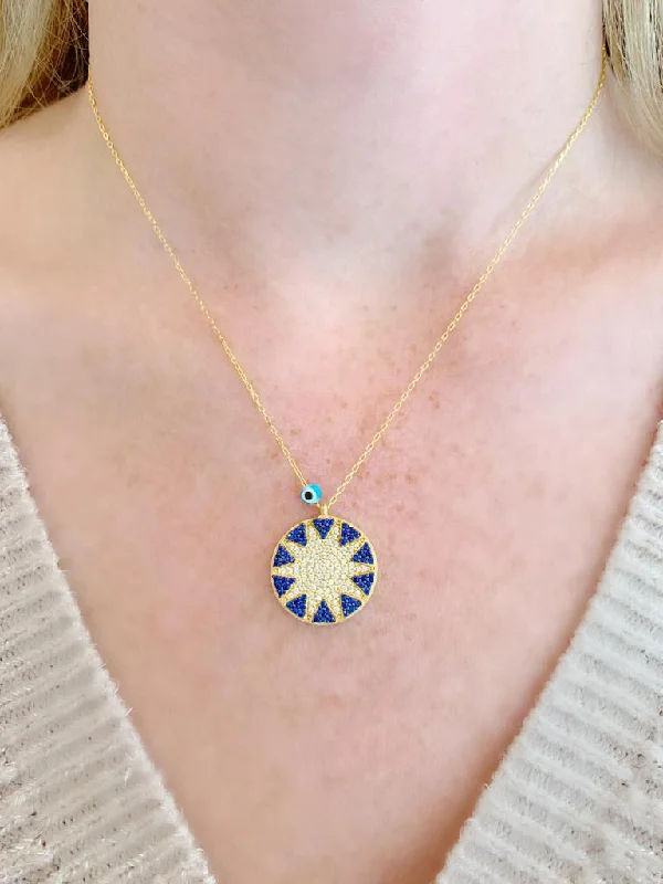 luxury silver necklaces for women-Navy Mini Sun Necklace