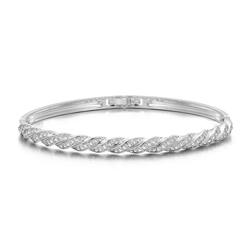 custom charm bracelets for women-Silver Plated Twist Bangle Created with Zircondia® Crystals (7 Inch)