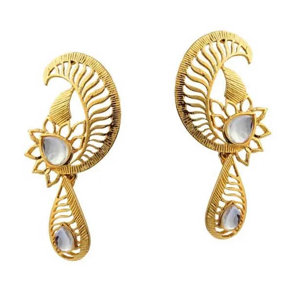 flower earrings for women-Kriaa Kundan Gold Plated Dangler Earrings - 1305026