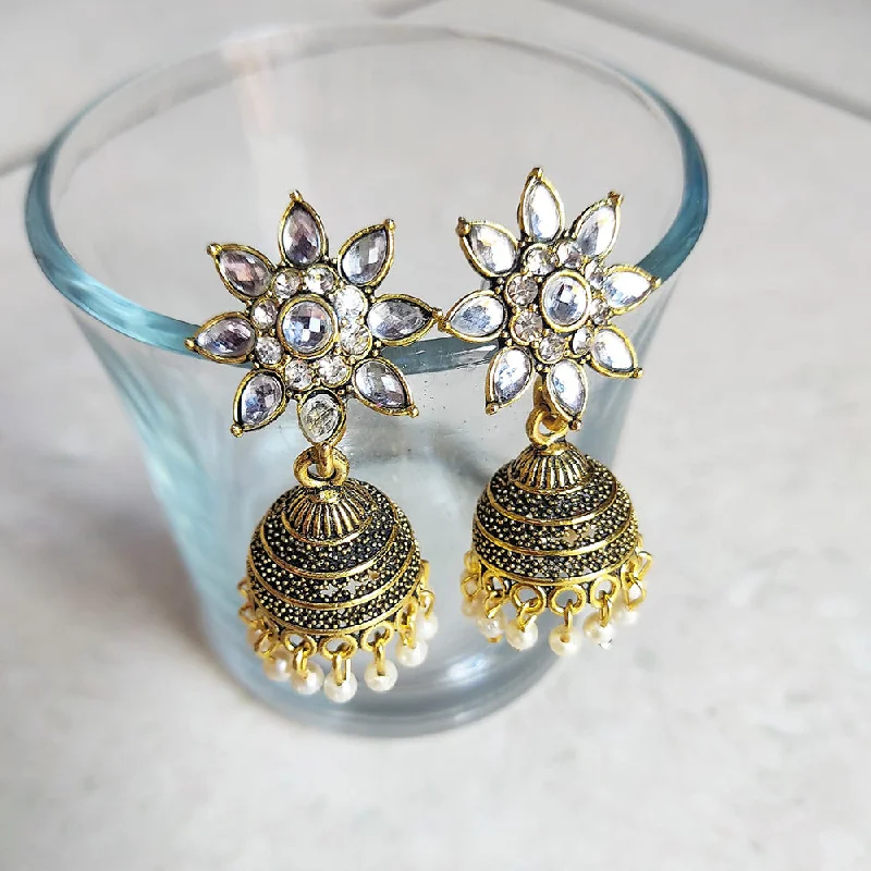 silver hoop earrings for women-H K Fashion Gold Plated Crystal Stone Jhumki Earrings