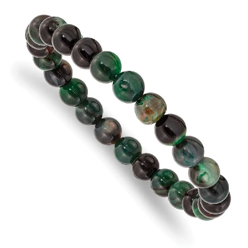 timeless bangles for women-Aquatic Agate Beaded Stretch Bracelet