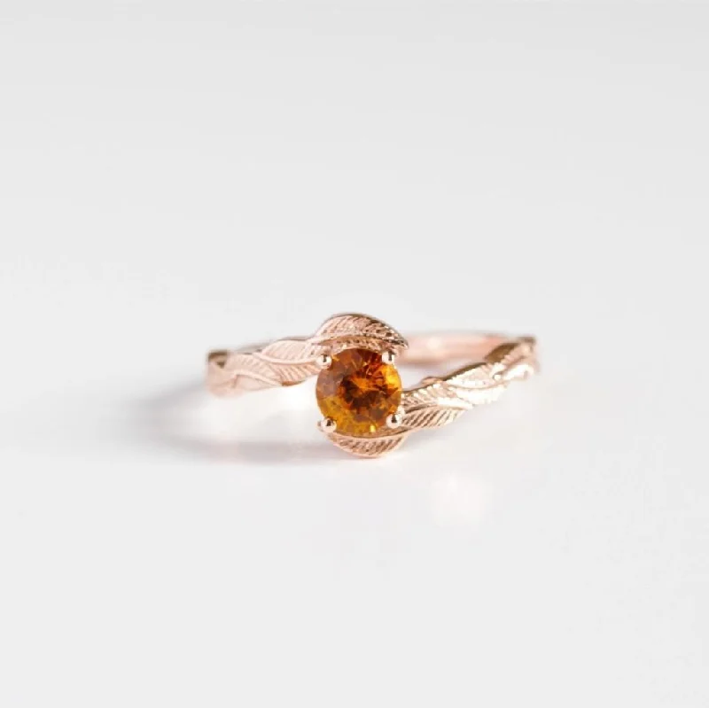 luxury diamond engagement rings-Orange Sapphire Leaf Engagement Ring