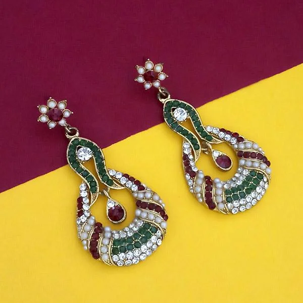 high-quality earrings for women-Kriaa Maroon Green Austrian Stone Gold Plated Dangler Earrings