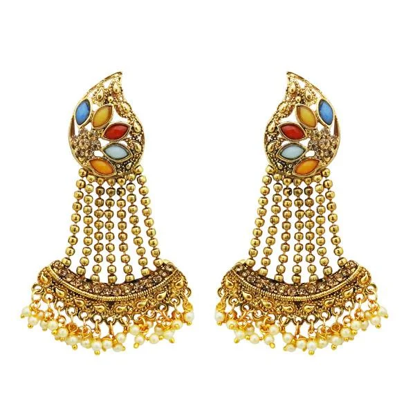 boho earrings for women-Kriaa Multi Kundan Stone Gold Plated Dangler Earrings - 1310535C