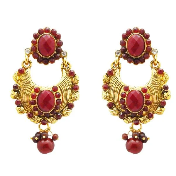 emerald earrings for women-Kriaa Maroon Austrian Stone Gold Plated Dangler Earrings - 1304951B