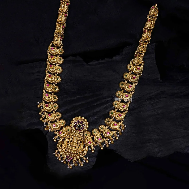 luxury diamond necklaces for women-Gold Polish antique annapakshi long necklace