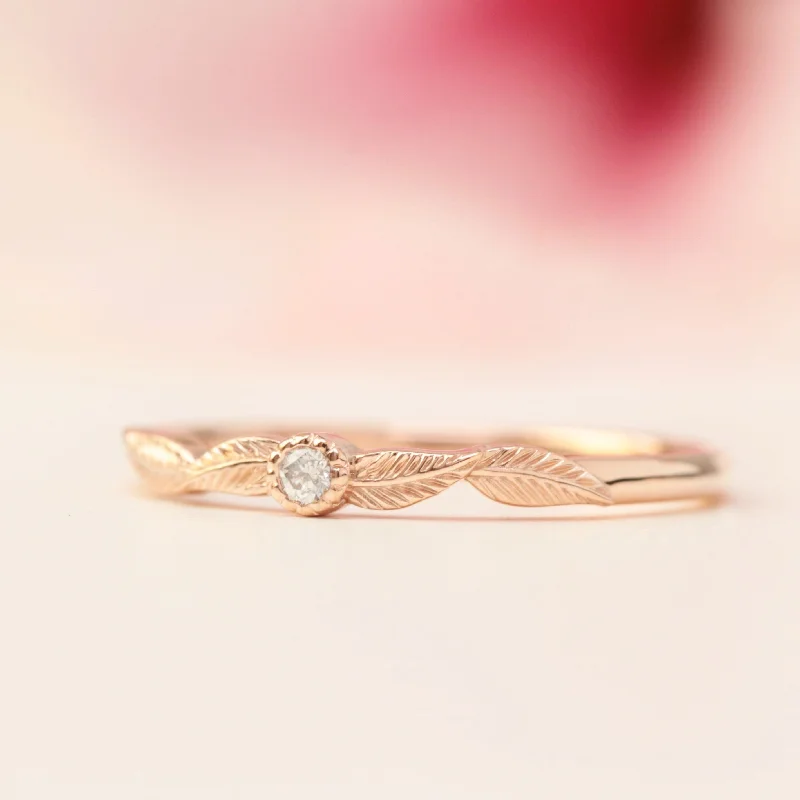 romantic promise rings for women-Diamond Birthstone Leaf Ring