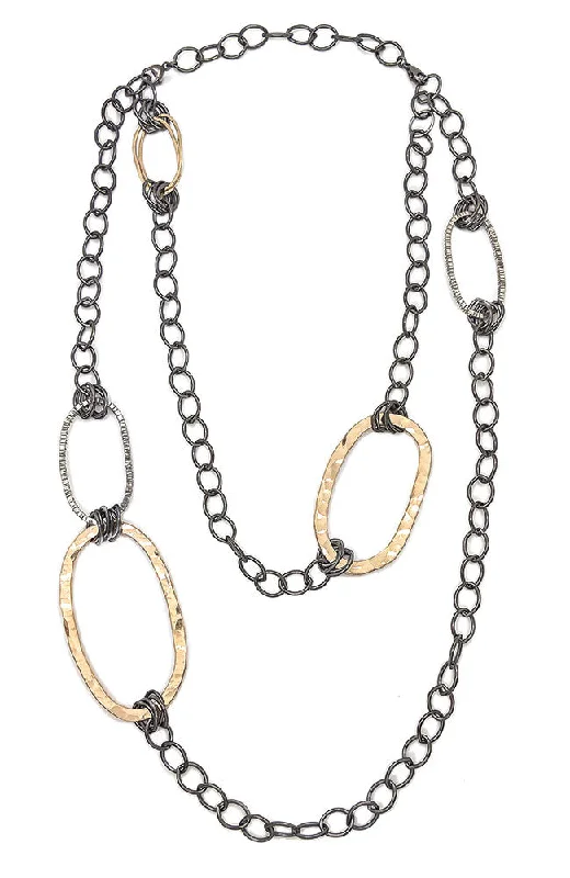 romantic necklaces for women-Large Textured Ovals Necklace (N1769)