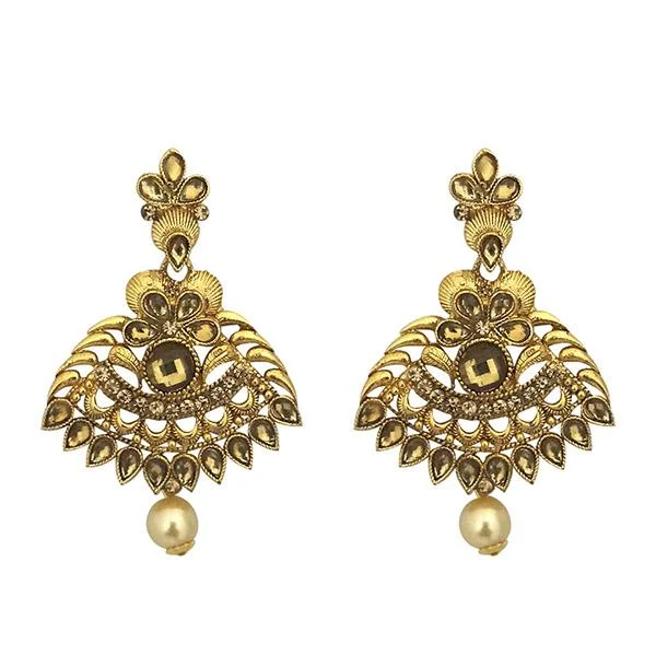 celebrity-inspired earrings for women-Kriaa Brown Kundan Gold Plated Dangler Earrings - 1315902