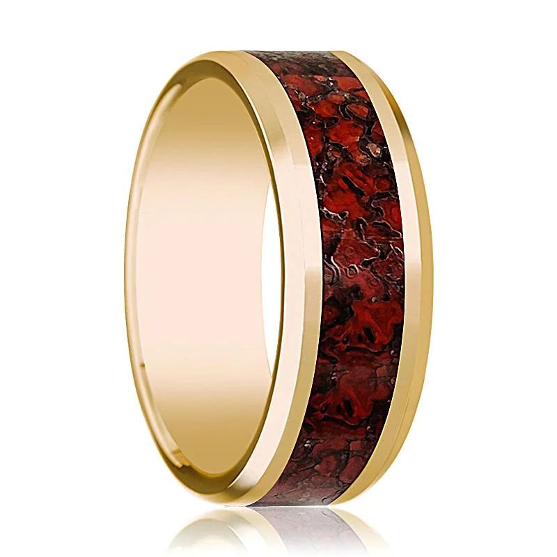 best engagement rings for women-ISLA | 14k Yellow Gold Ring Red Dinosaur Bone Inlay