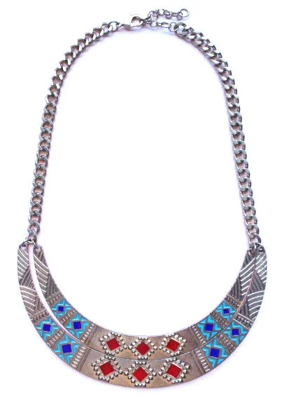 gemstone necklaces for women-Aztec Metal Bib Necklace