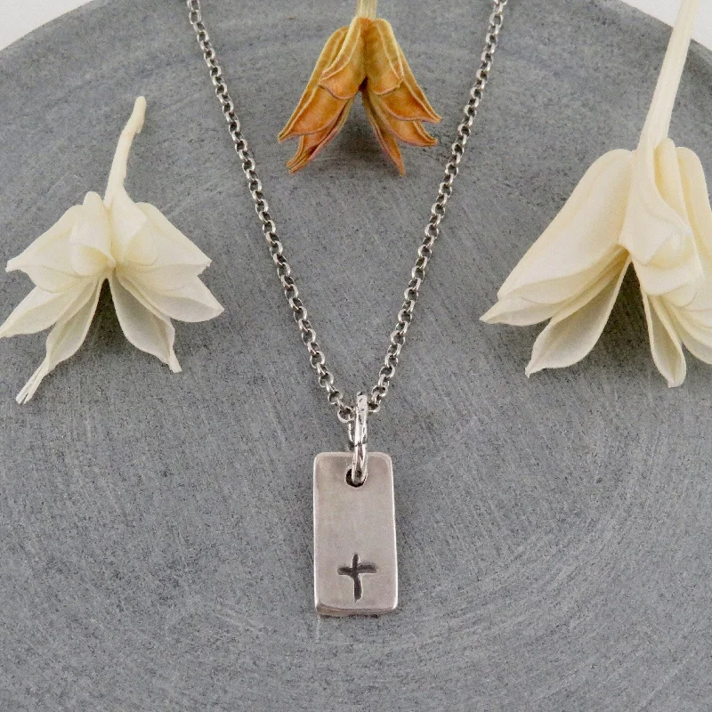 unique chain necklaces for women-Stamped Cross Necklace Silver