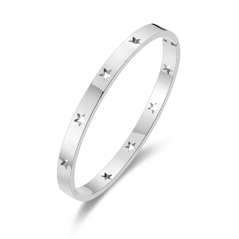 diamond cuff bracelets for women-Stainless Steel Star Bangle (7 Inch)