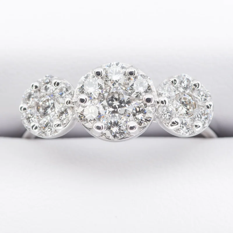 round-cut engagement rings-18ct White Gold 1.00ct Trilogy Cluster Diamond Engagement Ring