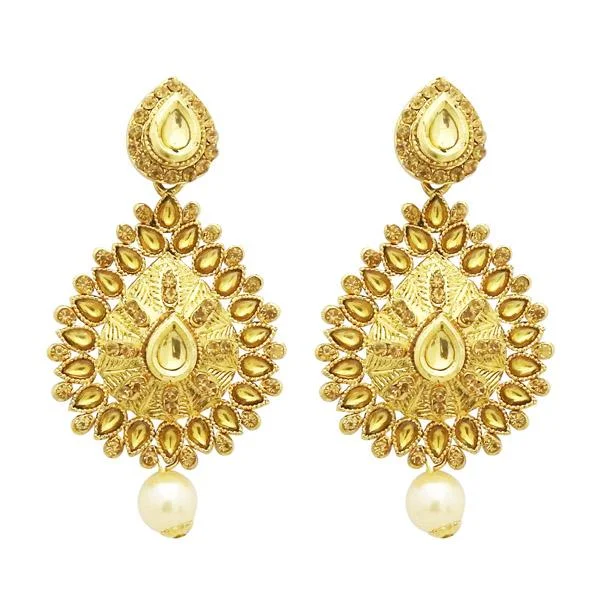 classic earrings for women-Jheel Kundan Gold Plated Austrian Stone Dangler Earrings - 2900227A