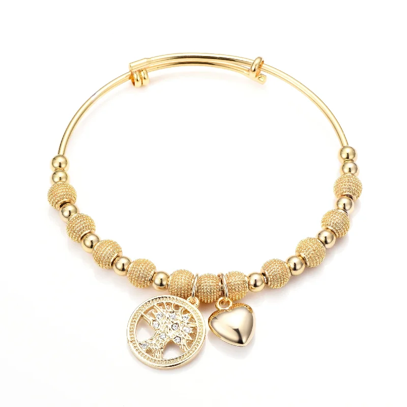 stackable bracelets for women-Gold Plated Tree of Life Bangle Created with Zircondia® Crystals