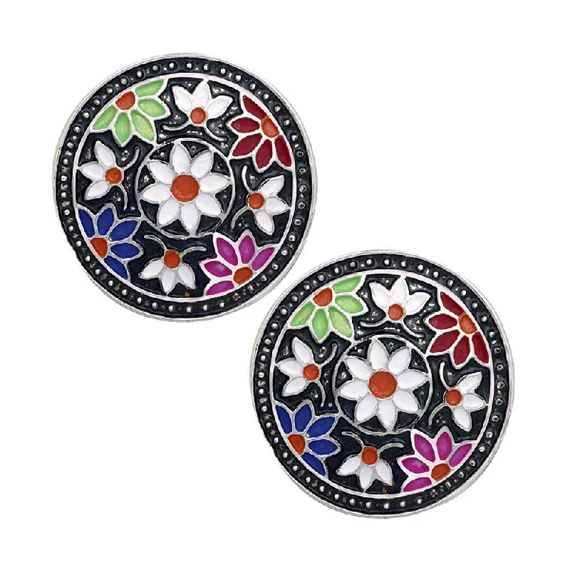 butterfly earrings for women-Mahi Black Meenakari Work Enamelled Floral Design Round Shaped Dangler Earrings for Women (ER1109723R)