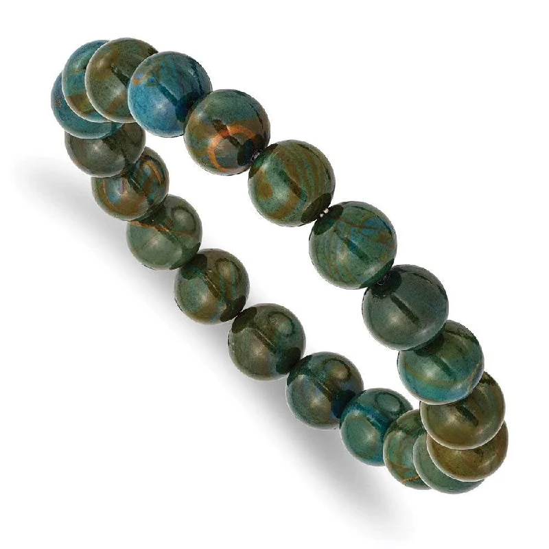 elegant bracelets for women-Green Eye Agate Beaded Stretch Bracelet