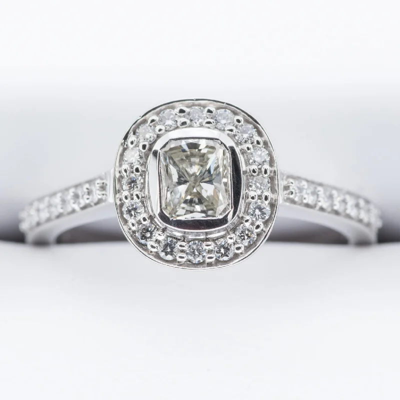 wedding engagement rings-18ct Cushion Cut Rubover Grain Set Halo Diamond Engagement Ring