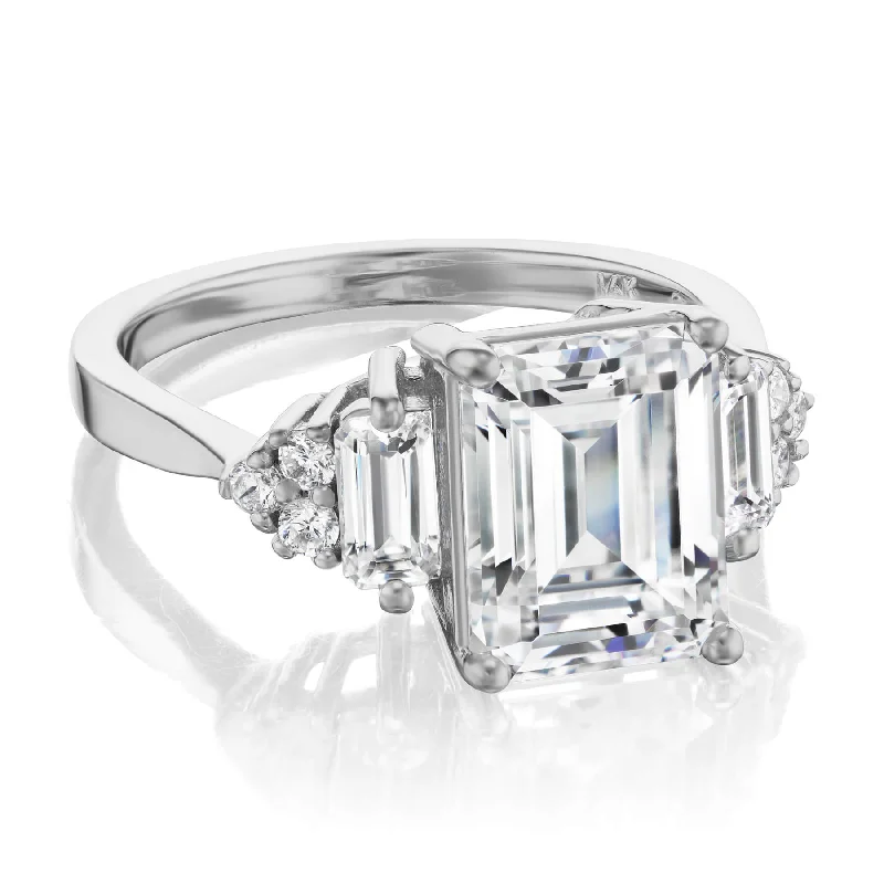 engagement rings for brides-Emerald Cut Art Deco Engagement Ring