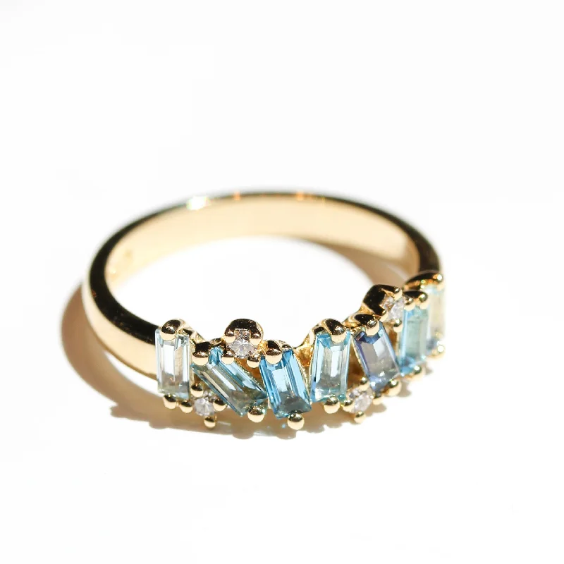 gemstone solitaire rings for women-Ombré Blue Topaz Fireworks Ring