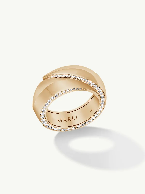 sterling silver rings for women-Sahara Oasis Ring With Pavé-Set Brilliant White Diamonds In 18K Yellow Gold, 8mm