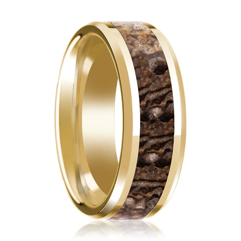 classic wedding rings for women-ACHEULIAN | 14k Yellow Gold Brown Dinosaur Bone Inlay