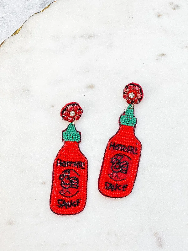 minimalist earrings for women-Hot Sauce Bottle Beaded Dangle Earrings