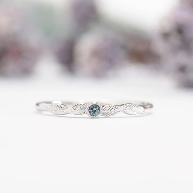 stackable rings for women-Blue Topaz Birthstone Leaf Ring