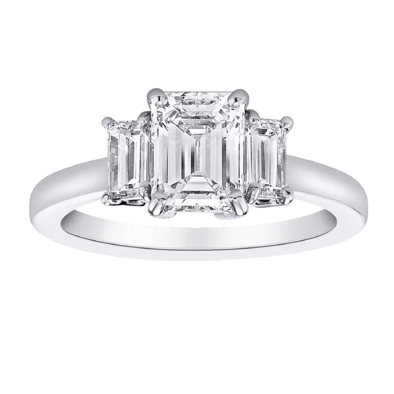 custom-designed engagement rings-14kw 2.00ctw Lab Diamond VS/D-E Emerald Cut 3 Stone Ring