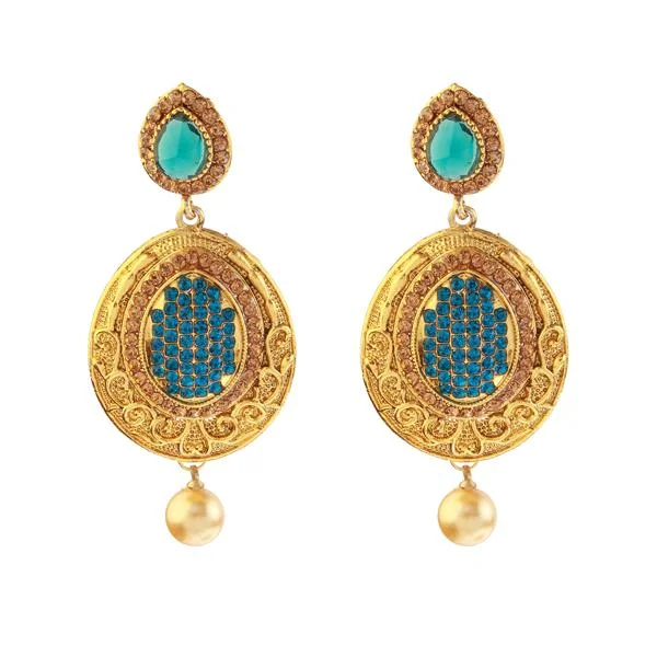 luxury earrings for women-Kriaa Blue Austrian Stone Gold Plated Pack Of 6 Dangler Earrings - 1307410A