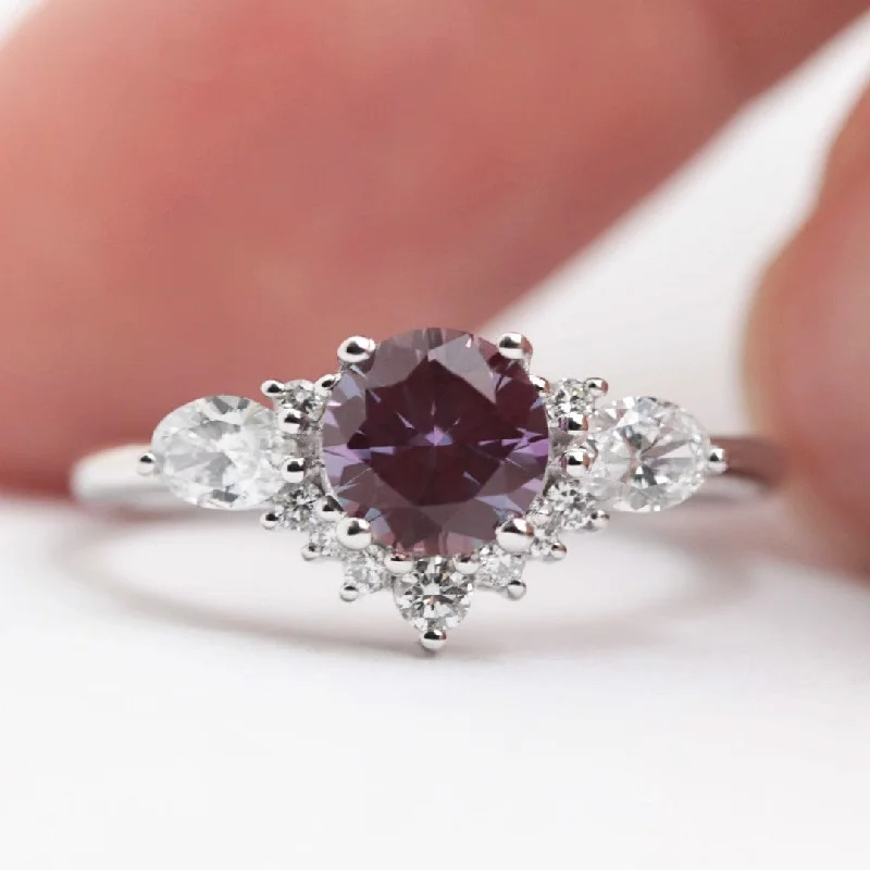 gold rings for women-Alexandrite and lab diamond cluster engagement ring