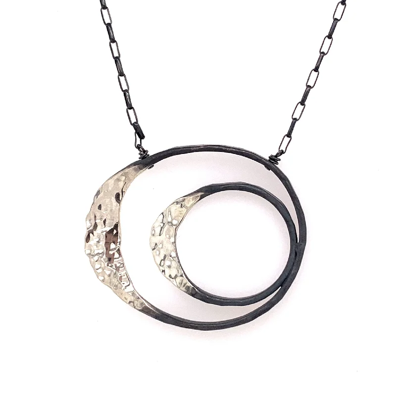 diamond pendant necklaces for women-Small Double Satin Shiny Eclipse Necklace (N1859)