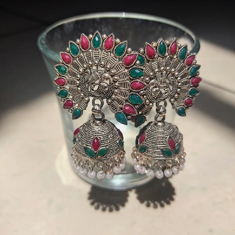 geometric earrings for women-H K Fashion Oxidised Plated Jhumki Earrings