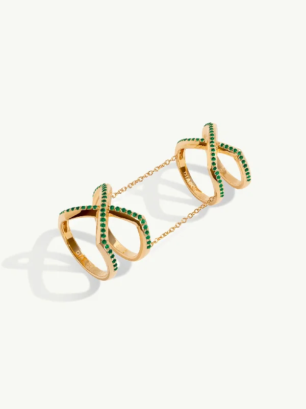 stackable rings for women-Exquis Gemini Pavé Tsavorite Garnet Infinity Ring In 18K Yellow Gold