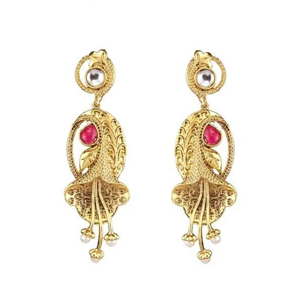 custom earrings for women-The99Jewel Pink Pota Stone and kundan Danglers earrings - 1307325