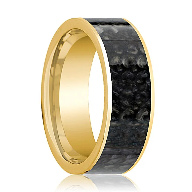 wedding ring sets for brides-KHAAN | Dinosaur Bone InlaY 14k Yellow Gold