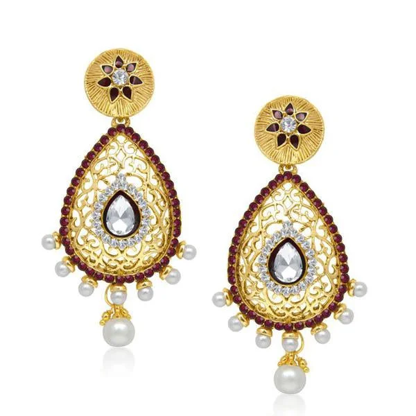 intricate earrings for women-The99Jewel Stone Pearl Gold Plated Dangler Earrings - 1304535