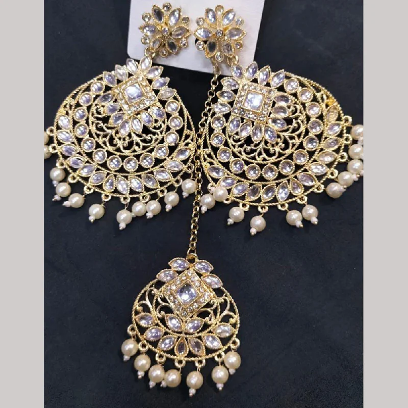 trendy gold earrings for women-Manisha Jewellery Gold Plated Kundan Stone  Earrings With Mangtikka