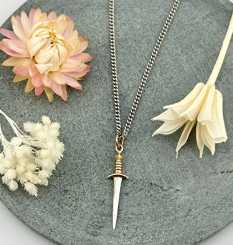 handmade pendant necklaces for women-Mixed Metal Dagger Necklace - Medium