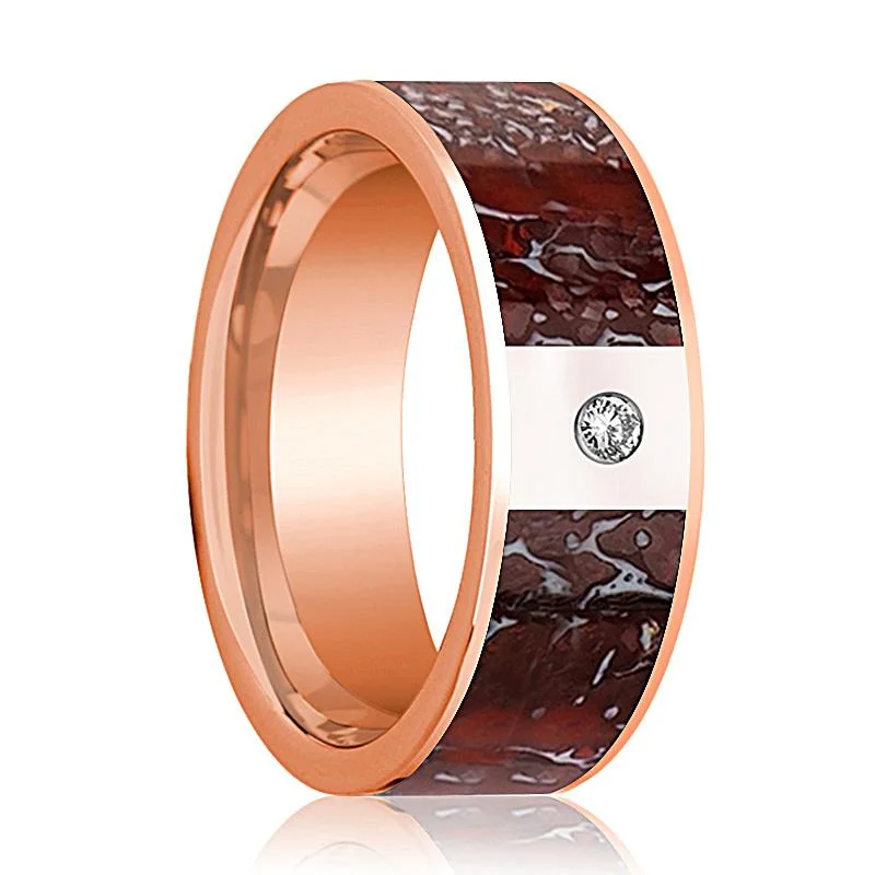 customized rings for women-GRUEV | 14k Rose Gold Red Dinosaur Bone Inlay