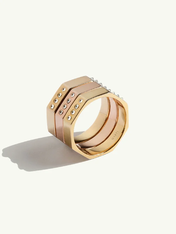 large wedding rings for women-Octavian Triptych Tower Ring With Brilliant-Cut White Diamonds In 18K Yellow Gold & 18K Rose Gold - 13mm